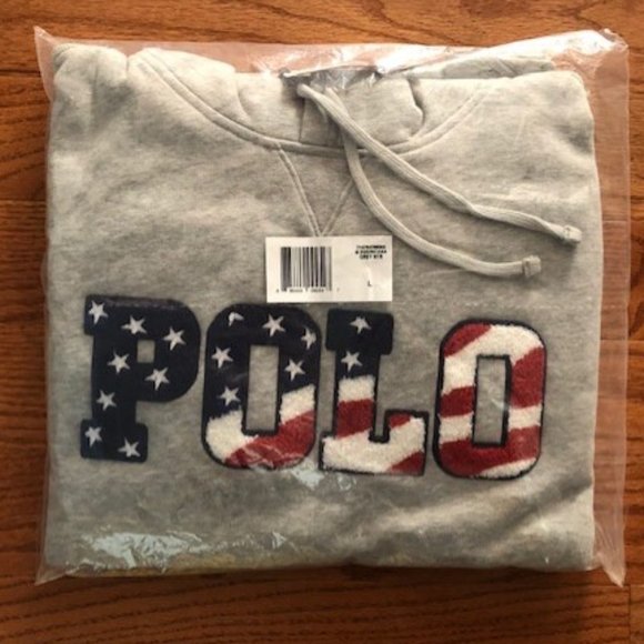 POLO RALPH LAUREN Americana Fleece Grey Hoodie. Embroidered. USA. Size: Large - Picture 2 of 6